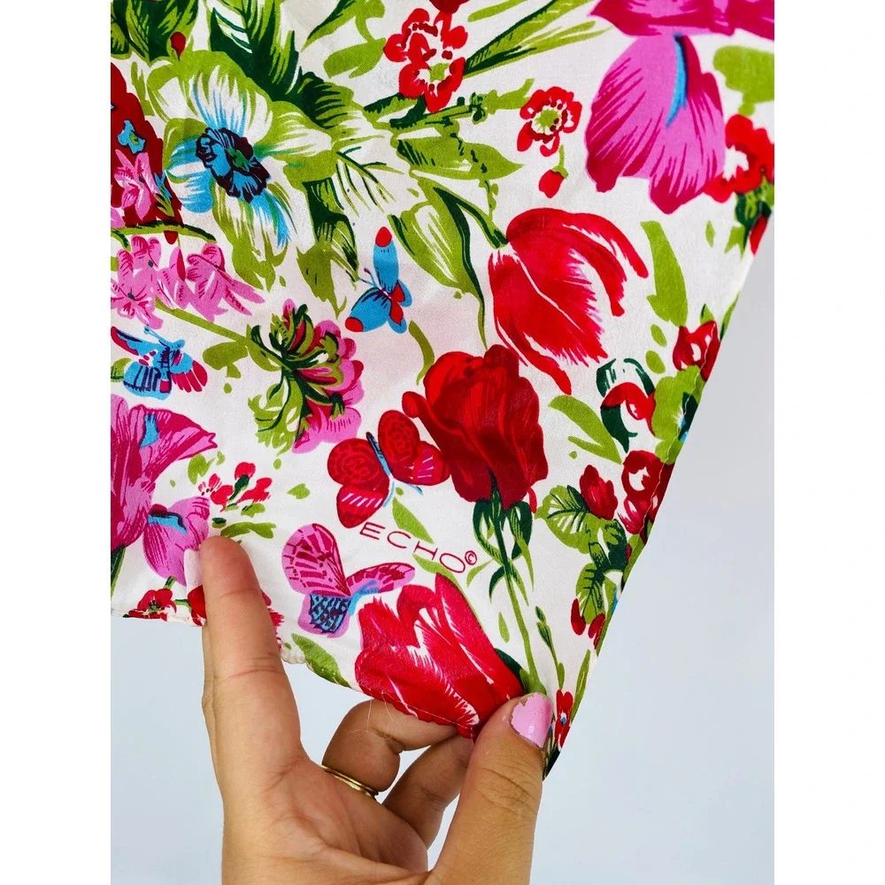 Echo Silk Scarf Womens OS White Floral Butterfly Botanical Lightweight Wrap